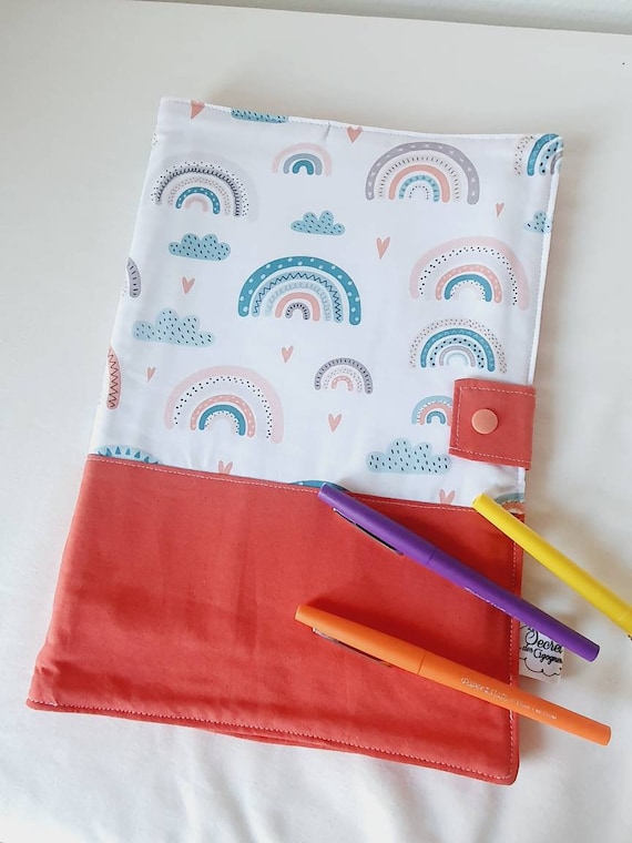 Cahier de coloriage lavable personnalisé "arc en ciel boho" - Jeu en tissu réutilisable