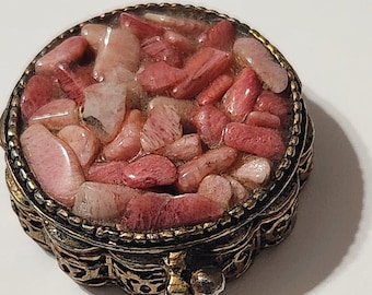 Vintage Crushed Rose Quartz small trinket box
