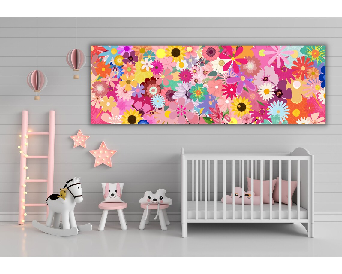 Flowers Wall Art, Floral, Colorful Flower Wall Art, Long Horizontal