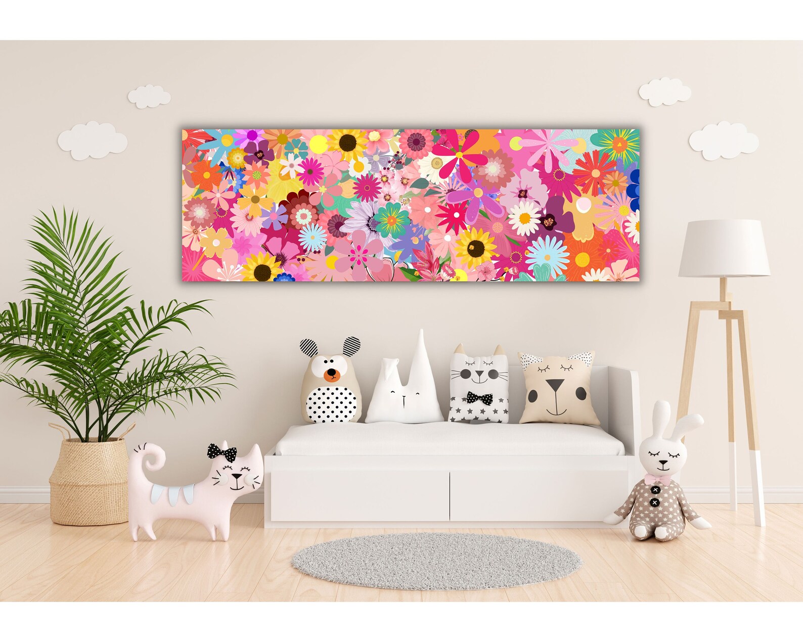Flowers Wall Art, Floral, Colorful Flower Wall Art, Long Horizontal