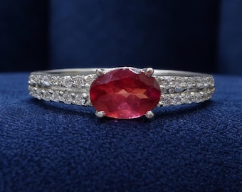 Dainty Oval Garnet Sterling Silver Ring, Stackable Birthstone Jewelry