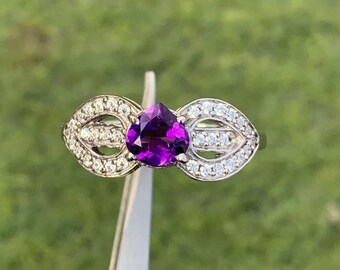 Anillo de amatista en forma de corazón, plata de ley 925, delicada joya apilable