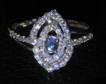 Rainbow Moonstone 925 Silver Ring | Dainty Minimalist Solitaire
