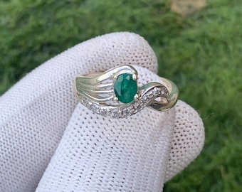 Dainty Emerald Ring: 925 Sterling Silver May Birthstone