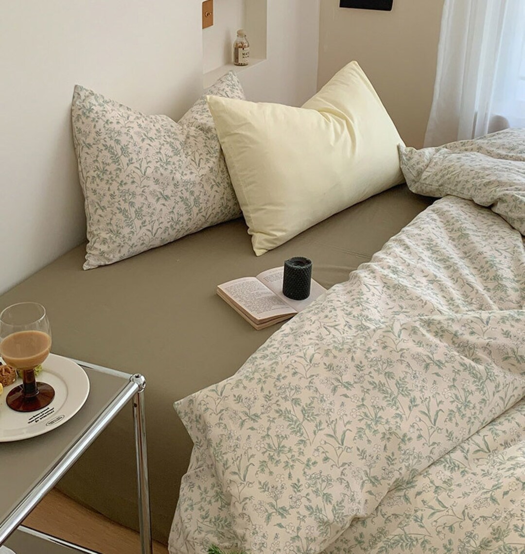 Sage Green Floral Bedding Set 100% Cotton Duvet Covers Set - Etsy