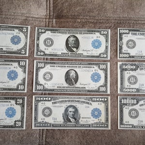 Souvenir und Spielgeld mit W/M USA. 1914-1918 Jahre. BLAU S/N Bundesreserve VERSANDKOSTENFREI !