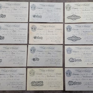 Souvenir und Spielgeld mit W/M Great Britain, England 5 - 1000 Pound 1918-1925 y. KOSTENLOSER VERSAND!