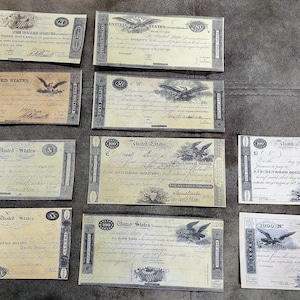 Souvenir e denaro da gioco con banconote del Tesoro degli Stati Uniti W/M del 1812-1815. SPEDIZIONE GRATUITA!
