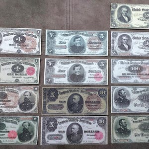 Souvenir und Spielgeld mit W/M USA - 1890 J. Treasury Notes - Verschiedene Siegel. KOSTENLOSER VERSAND !