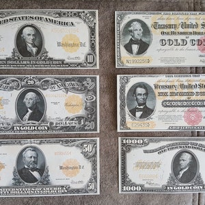 Souvenir und Spielgeld mit W/M USA. Gold Zertifikat 1922 y. KOSTENLOSER VERSAND !