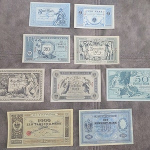 Souvenir und Spielgeld mit W/M Deutschland 1874-1899 y. 5,20,50,100,1000 Mark. KOSTENFREIER VERSAND !!!~