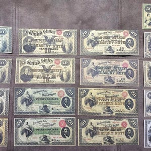 Souvenir und Spielgeld mit W/M USA. „Resultat Treasury Notes 1863-1865 Y. KOSTENLOSER VERSAND !