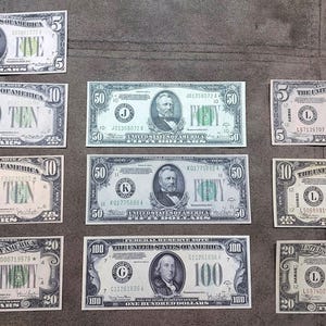 Souvenir e denaro da gioco con banconote della Federal Reserve degli Stati Uniti W/M, 1934-1935, SPEDIZIONE GRATUITA!