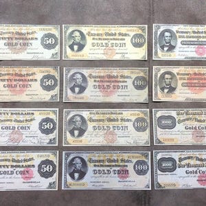 Souvenir en speelgeld met W/M United States. Gouden certificaat 1882 j. Alle soorten! GRATIS VERZENDING!