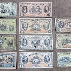 Souvenir e denaro da gioco con W/M Canada DOMINION Bank 1925-1931 a. + Northern Crown Bank 1908 a. SPEDIZIONE GRATUITA!!!