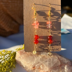 Strawberry Quartz + Fire agate Earrings, crystal earrings, hippie earrings, crystal Jewelry