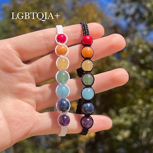 Pride Gemstone Beaded Bracelet • Pride Month • LGBTQIA+ • Pansexual, Genderqueer, Bisexual, Genderfluid, Transgender, Nonbinary, Polysexual•