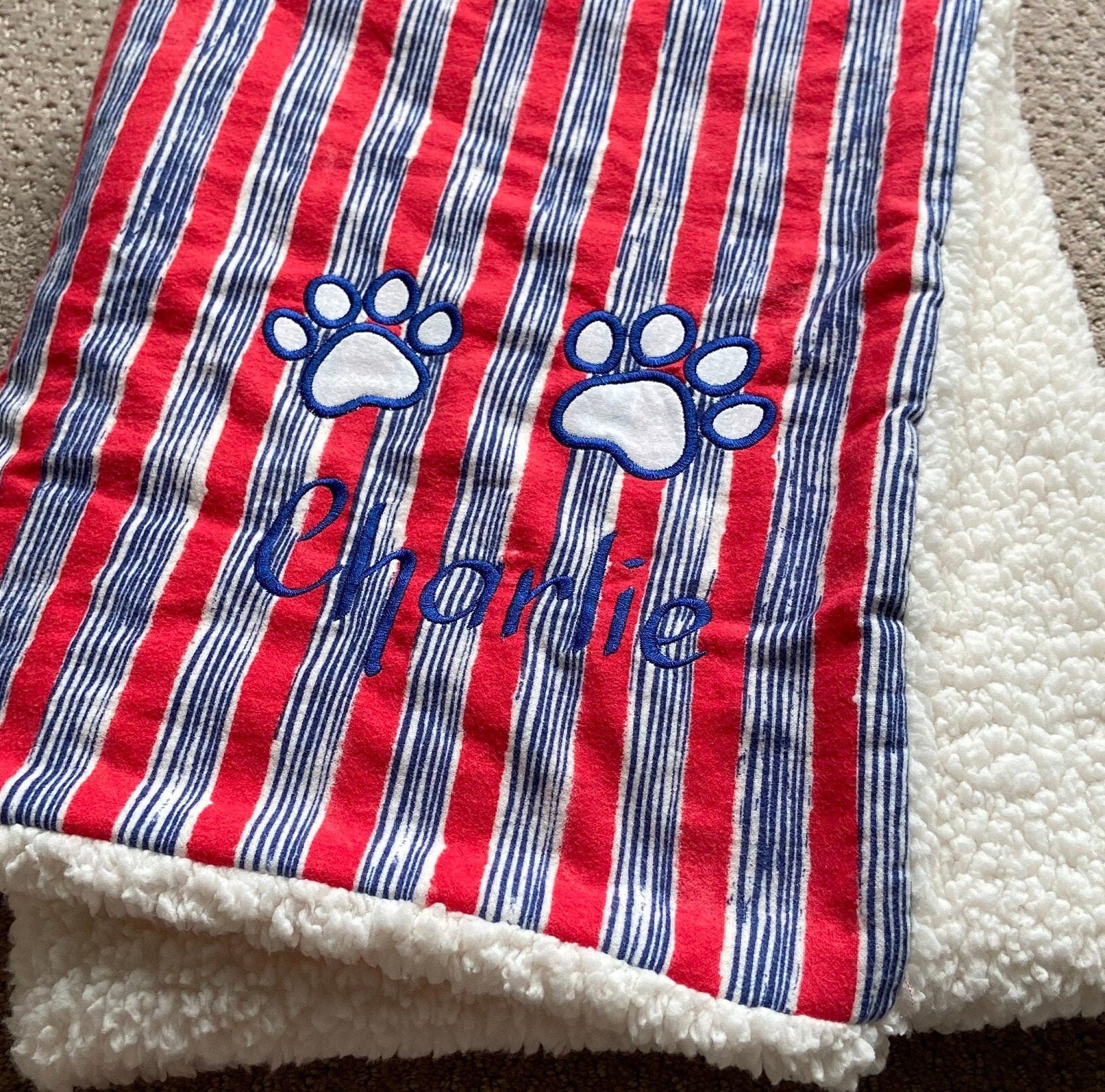 Personalized Dog Blanket Red White and Blue Sherpa Etsy