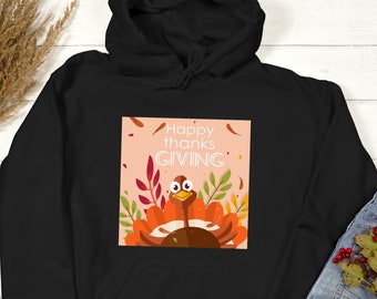 Happy Thanksgiving Hoodie with Turkey Graphic Funny Thanksgiving Hoodie Funny Thanksgiving Shirt Womens Graphic Shirts Fall Tops Cute Hoodie