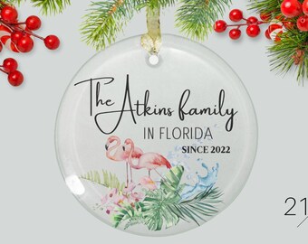 Personalized Christmas Glass Ornament Custom Living State Since Family Anniversary Christmas Ornament Tropical Ornaments Coastal Ornament