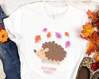Autumn Vibes T-Shirt: Women's Hedgehog Graphic Tee
