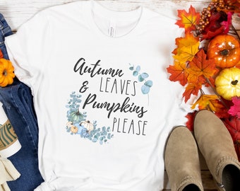 Autumn Leaves & Pumpkins T-Shirt, Womens Fall Shirt