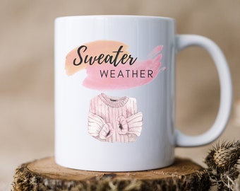 Sweater Weather Mug Watercolor Mug Fall Mug Autumn Mug Hello Sweater Mug PSL Mug Happy Fall Mug Fall Decor Fall Gift Idea Cute Mug Fall Mugs