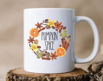 Pumpkin Spice Mug, Watercolor Autumn Design