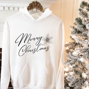 Merry Christmas Hoodie with Flower Custom Print Sweater Family Christmas Gift for Her for Him Christmas Sweatshirt Holiday Shirt Cute Shirt