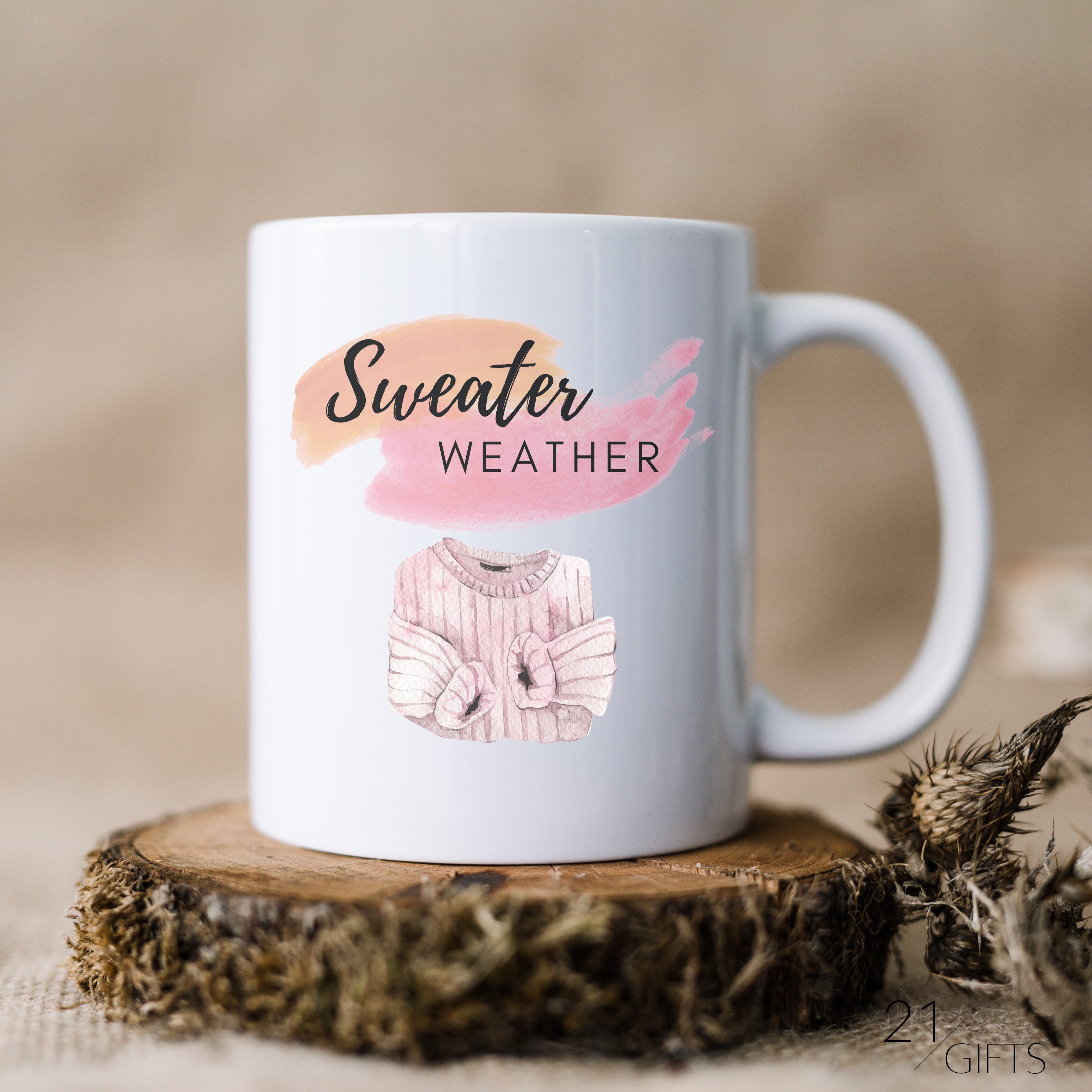 Sweater Weather Mug Watercolor Mug Fall Mug Autumn Mug Hello Sweater