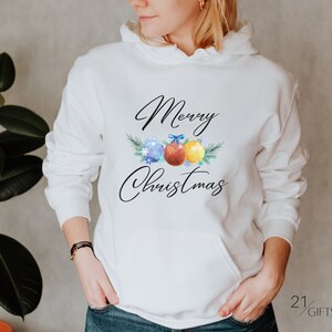 Vrolijk kerstfeest hoodie met ornamenten custom print trui familie kerstcadeau voor haar voor hem kerstsweater leuke vakantie hoodie