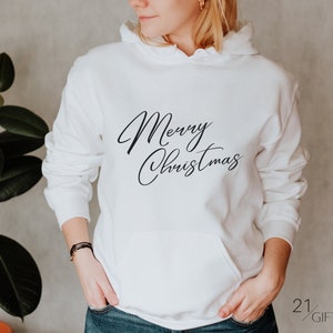 Merry Christmas Hoodie Simple Cursive Custom Print Sweater Family Christmas Gift for Her for Him Christmas Sweatshirt Holiday Shirt Cute