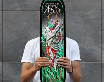 SKRBL Custom Skateboard art White Death, Great White Shark deck art