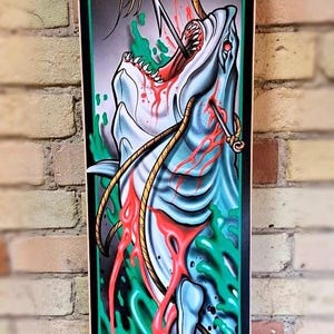 SKRBL Custom Skateboard art White Death, Great White Shark deck art