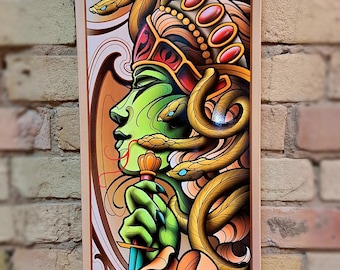 SKRBL Medusa custom skateboard art deck design