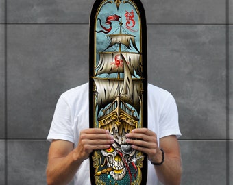 SKRBL Custom skateboard deck art  Pirate Skull design