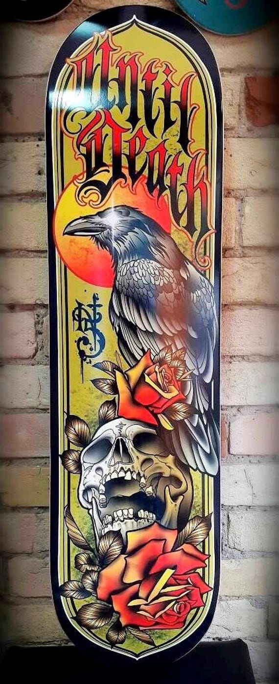 SKRBL Custom skateboard art Owl Until Death deck design