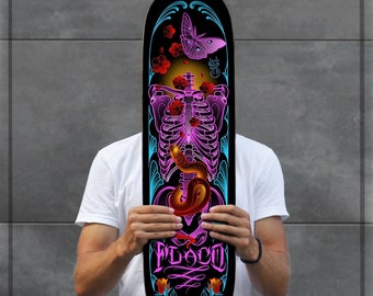 SKRBL Custom Skateboard art Flaco Skeleton deck design