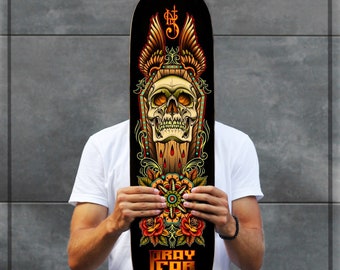 SKRBL Custom skateboard Traditional skull art custom skateboard