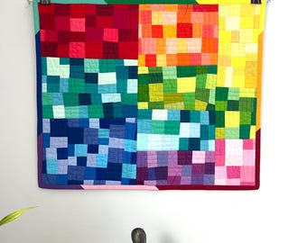 Quilted Wall Hanging: Rainbow Confetti 29” x 24”