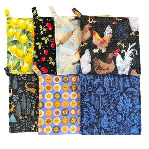 Pair of 8&quot; Pot Holders with Loop - Handmade - Multiple Patterns to Choose From!