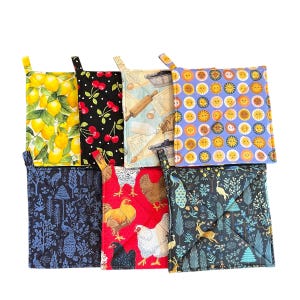 Pair of 8&quot; Pot Holders with Loop - Handmade - Multiple Patterns to Choose From!