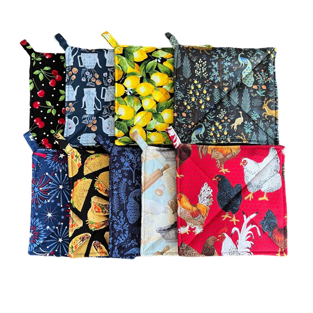 Pair of 8 Pot Holders With Loop Handmade Multiple Patterns to Choose