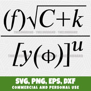 Könnte beinhalten: Schwarze mathematische Gleichungsgrafik mit dem Text "SVG, PNG, EPS, DXF" und "COMMERCIAL AND PERSONAL USE" auf grünem Hintergrund. Die Gleichung enthält Symbole, Buchstaben und Zahlen.