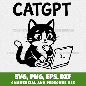 Diseño de camiseta divertida con humor tecnológico Catgpt Svg / Archivo de corte para sublimación Png Dxf Eps para Cricut / Regalo para ingeniero de software, programador y codificador