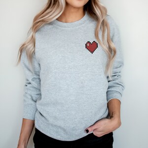 Pixelated Heart Embroidered Crewneck | Comfy Heart Sweater | Pixel Heart Sweatshirt |  Cute Heart Embroidery Crewneck | Sweatshirts Hoodies