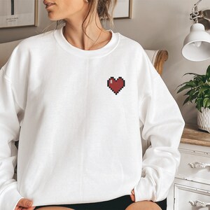 Pixelated Heart Embroidered Crewneck Sweatshirt | Cute Pixel Heart Sweater |  Retro Video Game Heart Sweatshirt | Sweatshirts Hoodies