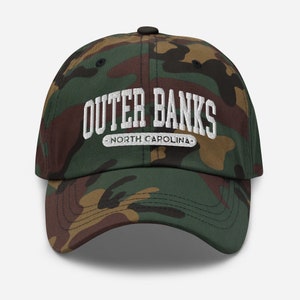 Outer Banks OBX Leather Patch Sage Topo Camo Coastal Snapback Trucker Hat Luxury John B | Outer Banks Camo Mesh Back Hat With Kildare Island  main image 4