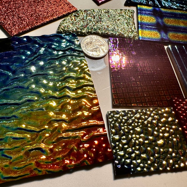 90coe 4oz Clear/Black/Mixed Dichroic Glass Larger Sized Scrap Pack - Includes Assorted Textures, Patterns, Premium, & Pre-fired Crinkle