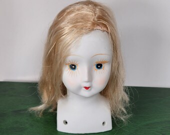Large Antique Porcelain Doll Head, 6" Tall, Vintage Porcelain Doll Head, Antique Bisque Doll Head, Craft Supply, DIY Projects